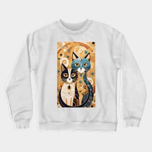 Gustav Klimt's Chromatic Whiskers: Colorful Cat Illustration Crewneck Sweatshirt